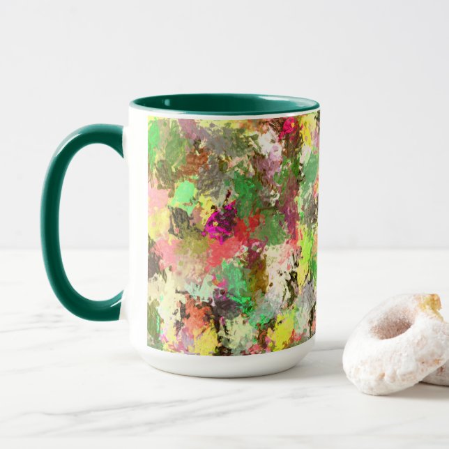 Mug Paint Splatter Automne Couleur Feuilles Abstraits (Avec donut)