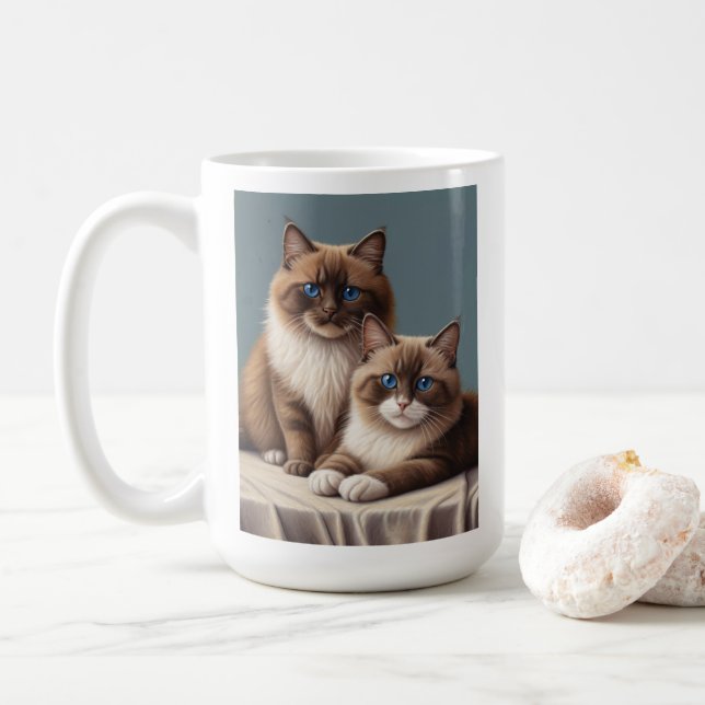 Mug Paire confortable de chats Ragdoll Fluffy Pet Art (Avec donut)