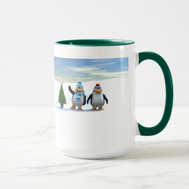 Mug Paire de pingouin en caricature mignonne avec arbr (Droite)