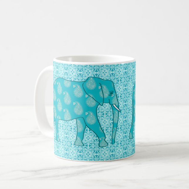 Mug Paisley - bleu turquoise et aqua (Devant gauche)