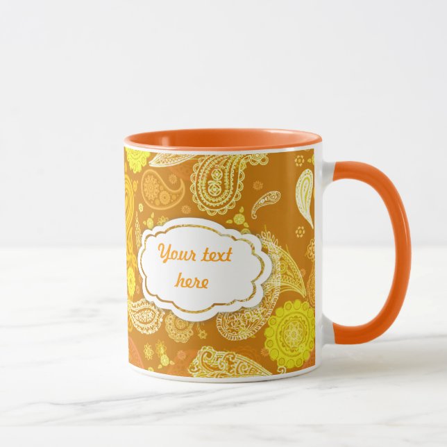 Mug Paisley ensoleillé jaune-orange personnalisable (Droite)