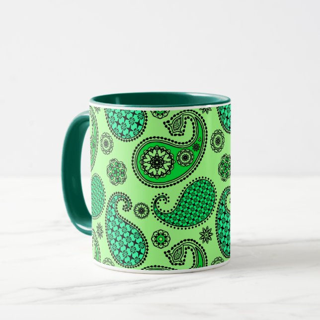 Mug Paisley motif, jade et vert menthe (Devant gauche)