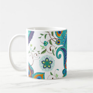 Mug Paisley orientale, motif en plumes paon.