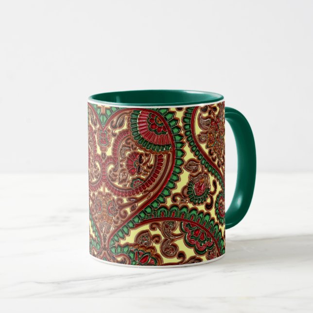 Mug Paisley victorien bijou boho motif rouge vert (Devant droit)