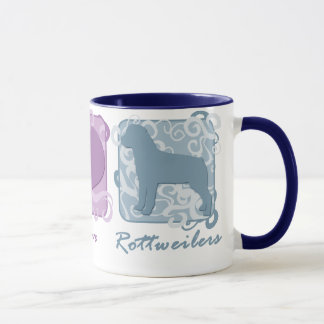 Mug Paix, amour, et rottweilers en pastel