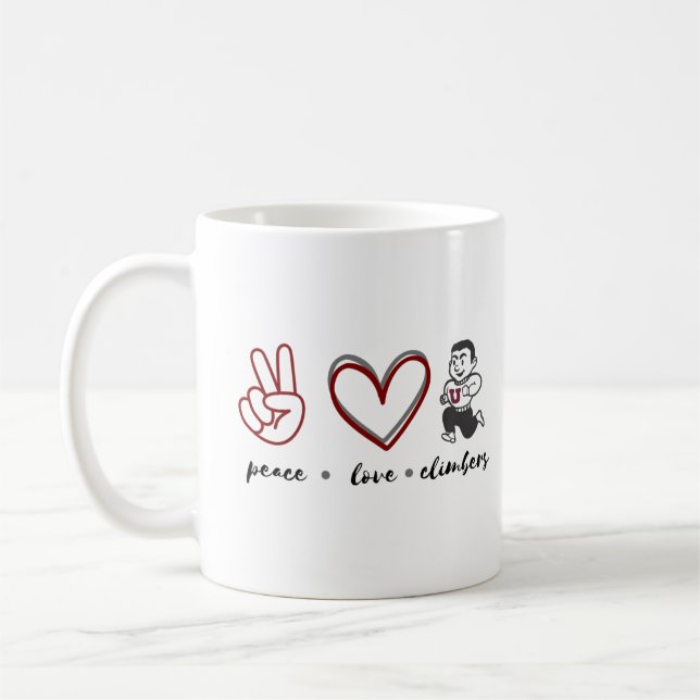 Mug Paix. Amour. T-shirt grimpeurs (Gauche)