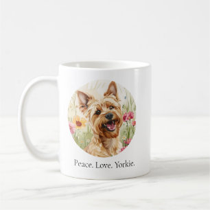 Mug Paix. Amour. Yorkie. Boue de chien d'aquarelle