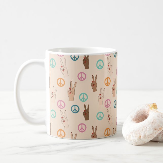 Mug Paix et Amour Multicultural Motif de la main (Avec donut)