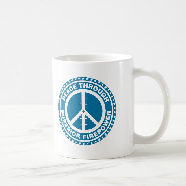 Mug Paix par la puissance de feu supérieure - bleu (Droite)