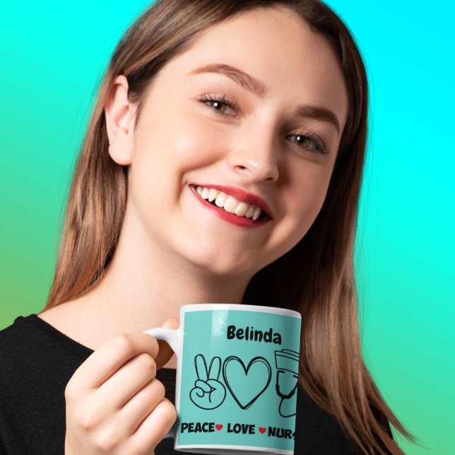 Mug Paix Turquoise Lumière Amour Infirmière Appréciati (Créateur téléchargé)