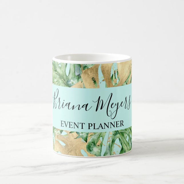 Mug Palm Feuille Gold Turquoise Tropical (Centre)