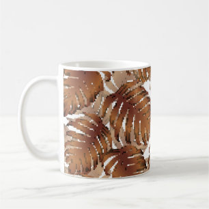 Mug Palm Monstera Motif sans couture. Tropi blanc oran