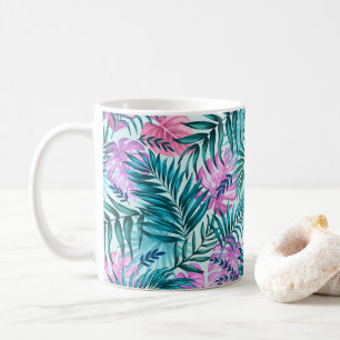 Mug Palme rose et Turquoise Tropical & Monstera Feuill