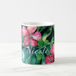 Mug Palme tropicale foncée Hibiscus Feuille Floral Isl