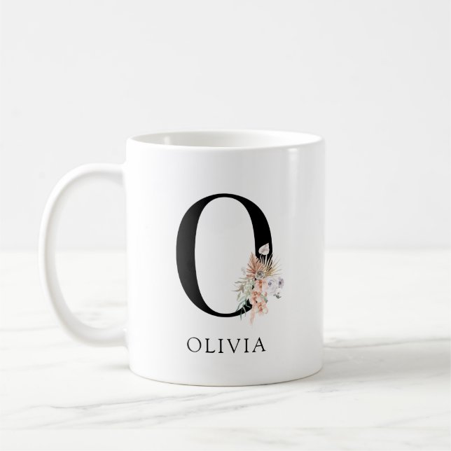 Mug Palmetto rose Floral Feuille Aquarelle Monogramme (Gauche)