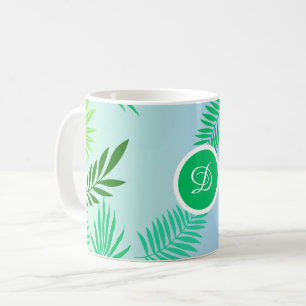 Mug palmier bleu feuille tropical moderne du milieu du