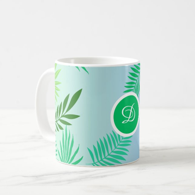 Mug palmier bleu feuille tropical moderne du milieu du (Devant gauche)