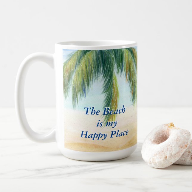 Mug Palmier par jour ensoleillé sur la plage (Avec donut)