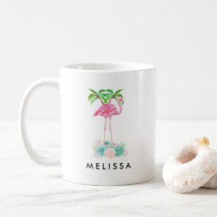 Mug Palmiers Flamants roses roses et succulents florau