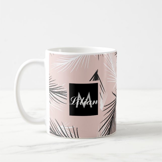 Mug Palmiers Noir Blanc Ton Terreux Rose (Gauche)