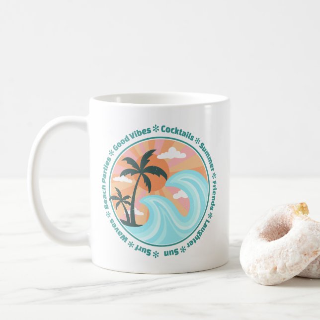 Mug Palmiers tropicaux Hawaiian Island Good Vibes (Avec donut)