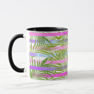 Mug Palmiers tropicaux modernes violets roses rayures