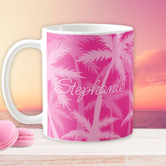Mug Palmiers tropicaux Monogramme rose chaud