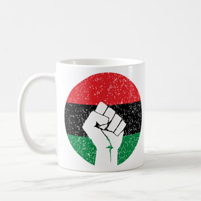 Mug Pan African flag Fist, Afro American Black history (Gauche)