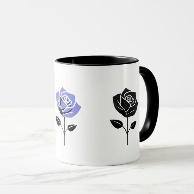 Mug Panaché de roses, bleu, noir et gris. (Devant droit)