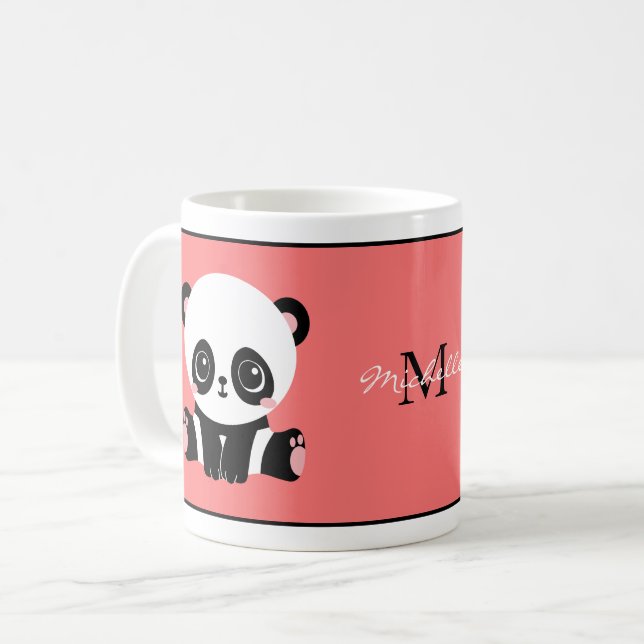 Mug Panda à assise mignonne Monogramme Saumon personna (Devant gauche)