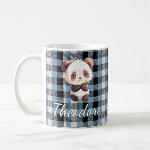 Mug Panda à carreaux bleus personnalisé