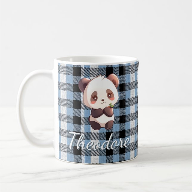 Mug Panda à carreaux bleus personnalisé (Gauche)
