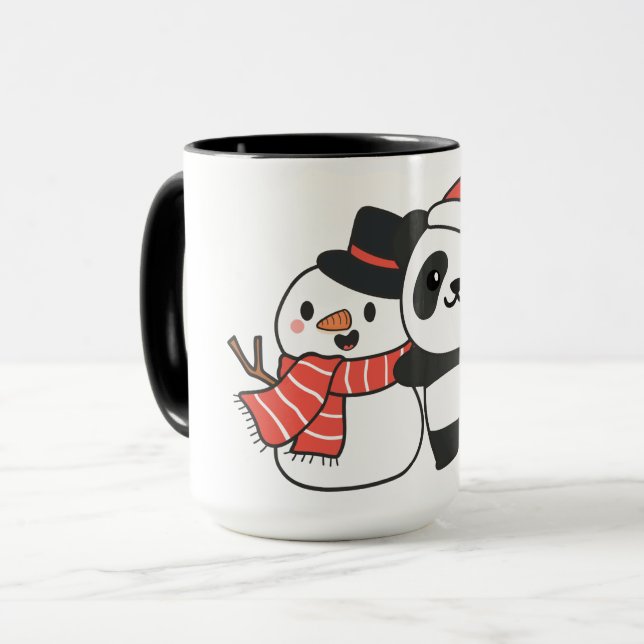 Mug Panda Avec Snowman En Hiver Pour Noël (Devant gauche)