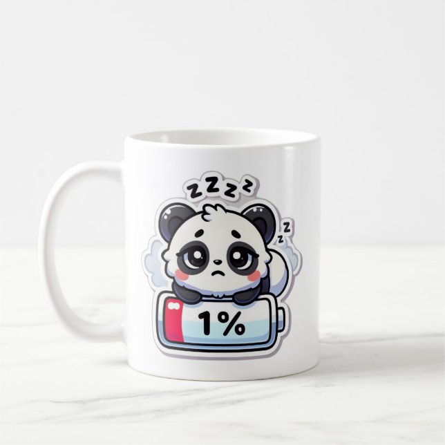 Mug Panda Batterie basse - Chibi Design Fatigué Cute (Gauche)