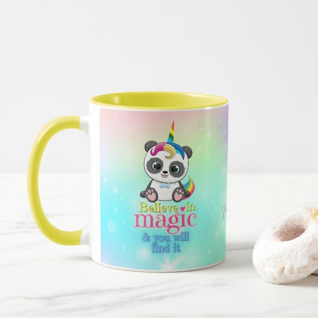 Mug Panda de licorne magique sur l'arrière - plan arc- (Avec donut)