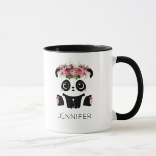 Mug Panda Kawaii visage floral personnalisé 