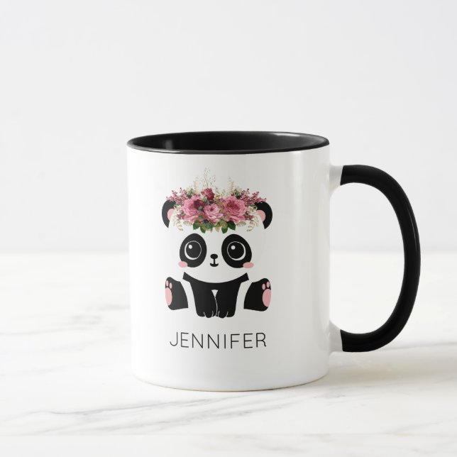Mug Panda Kawaii visage floral personnalisé  (Droite)