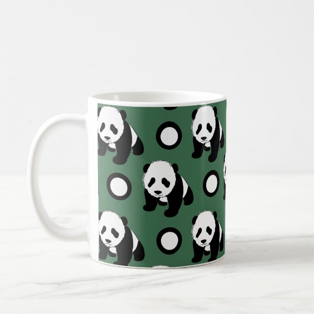 Mug Panda mignon ; Pois vert, noir et blanc (Gauche)