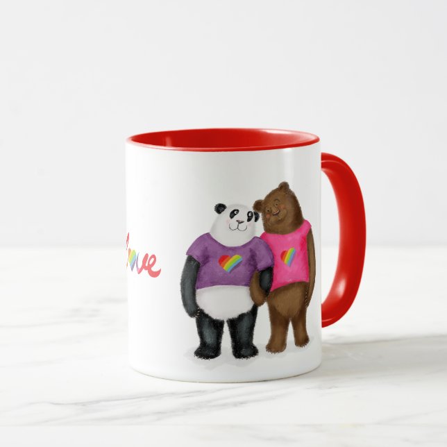 Mug Panda mignonne & ours brun 'l'amour c'est l'amour' (Devant droit)