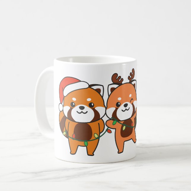 Mug Panda rouge Animaux de Noël mignons Pandas rouges  (Devant gauche)