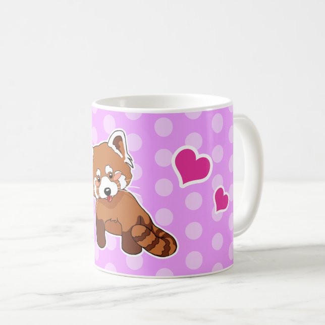 Mug Panda rouge avec les coeurs et le pois rose (Devant droit)