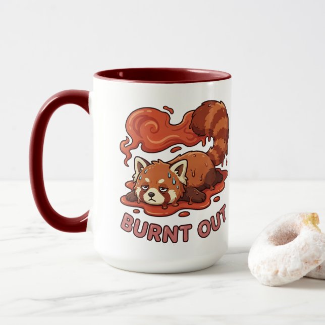 Mug Panda roux adorable "Épuisé" – Jolie esthétique fo (Avec donut)