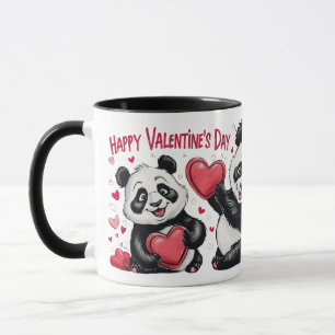 Mug Pandas en action cardiaque : Saint Valentin pleine
