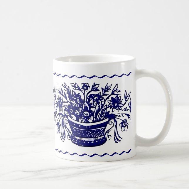 Mug Panier à fleurs rustique bleu blanc et bandeau (Droite)
