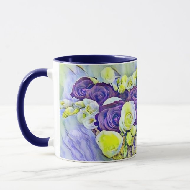 Mug Panier blanc violet de peinture Rose aquarelle (Gauche)