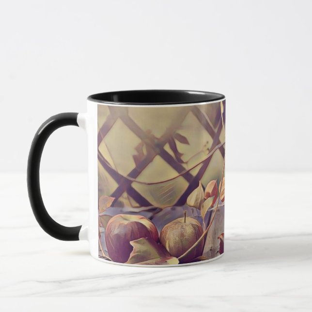 Mug Panier d'automne de fruits de pomme aquarelle vint (Gauche)