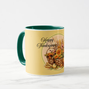 Mug Panier d'automne, Fleurs, Citrouilles, Maïs Thanks