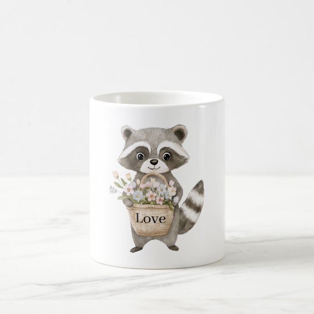 Mug Panier de fleurs de raton laveur mignon (Centre)