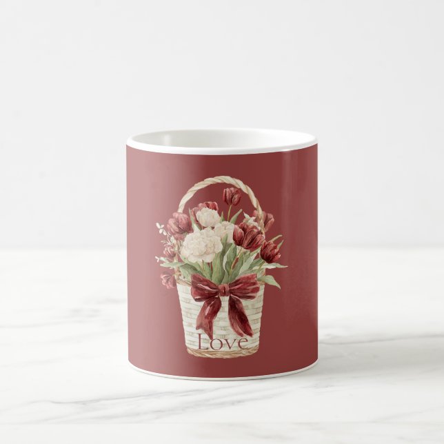 Mug Panier de fleurs tulipes rouges blanches (Centre)