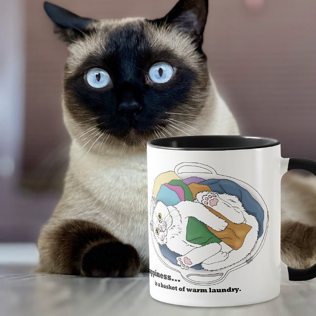 Mug Panier de linge de chat blanc cosy drôle bleu (Créateur téléchargé)
